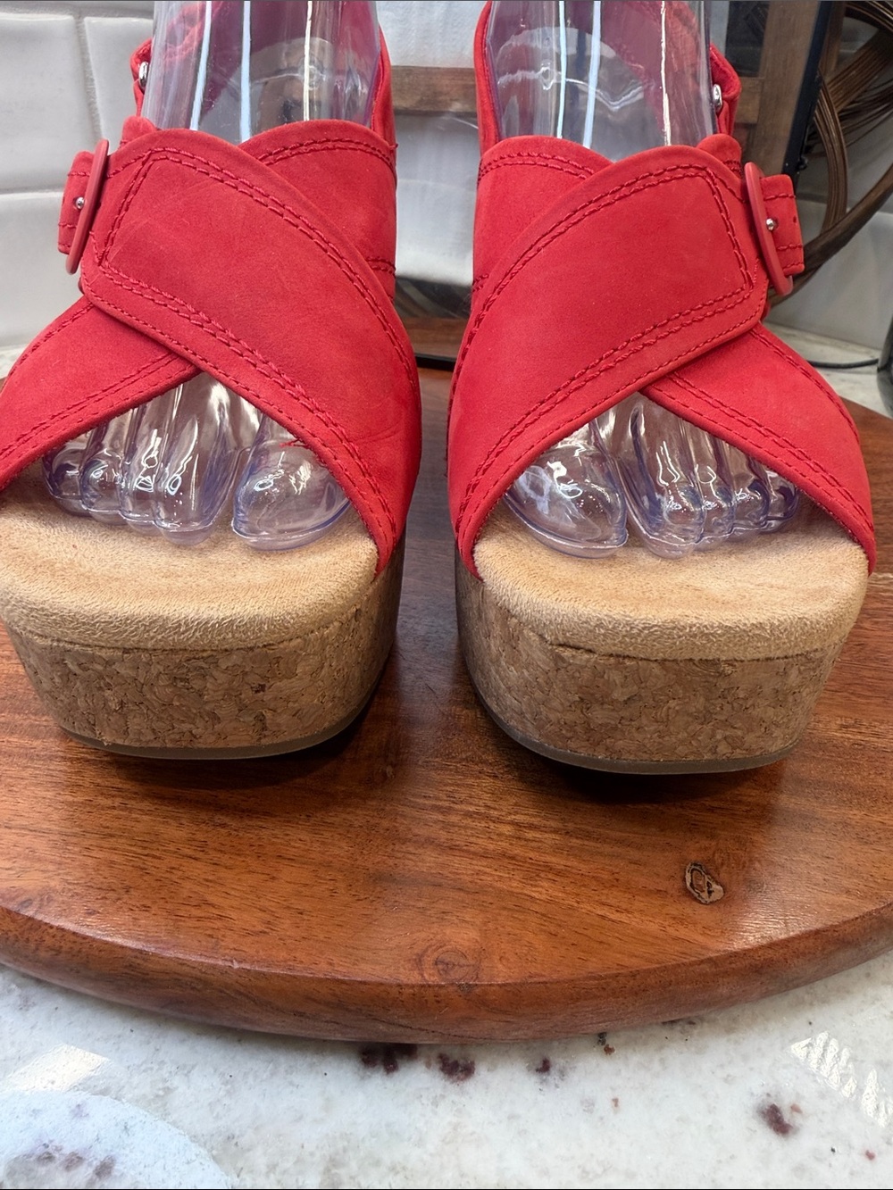 Clarks Collection Women's Leather Wedges Nerisa Pace Red - Picture 2 of 8